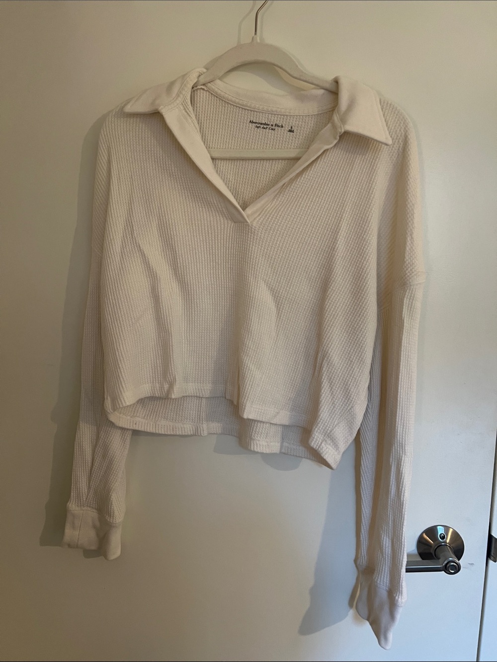 Abercrombie & Fitch Cream Waffle-Knit Long Sleeve Polo